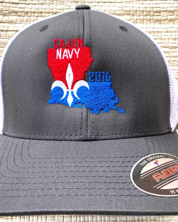 cajun navy 2016 flex fit cap with grey bill and white mesh back