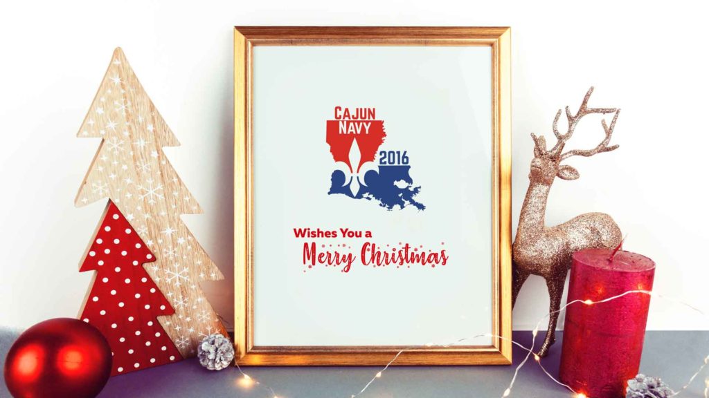 merry christmas from cajun navy 2016 gold frame mockup