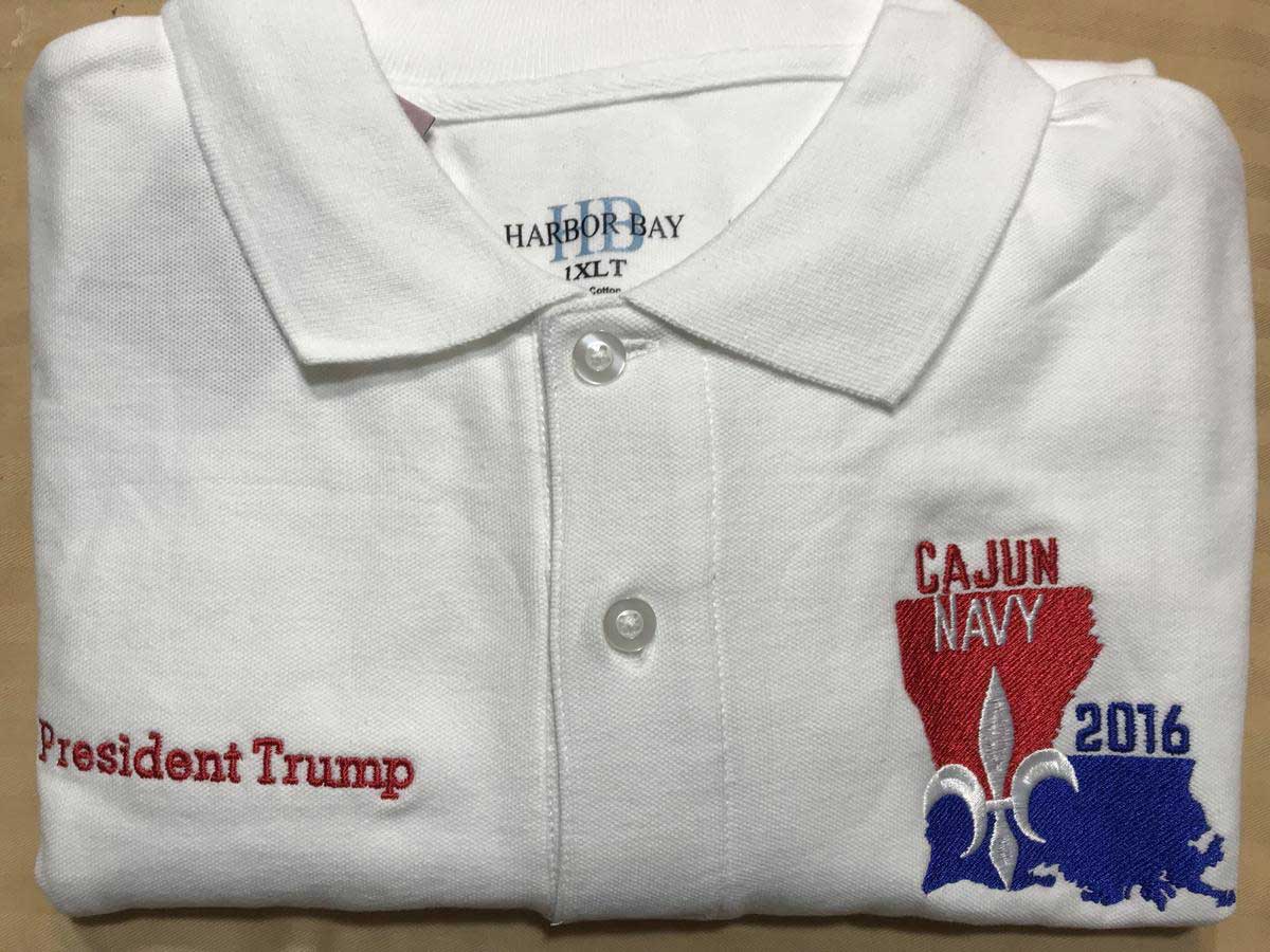 white cajun navy polo shirt for the president